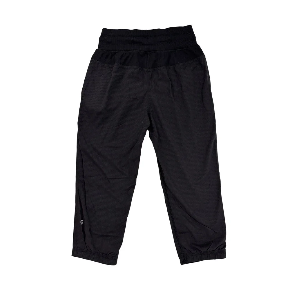 Lululemon Athletica Dance‎ Studio Crop Pants Black Ribbed Drawstring Womens 2
